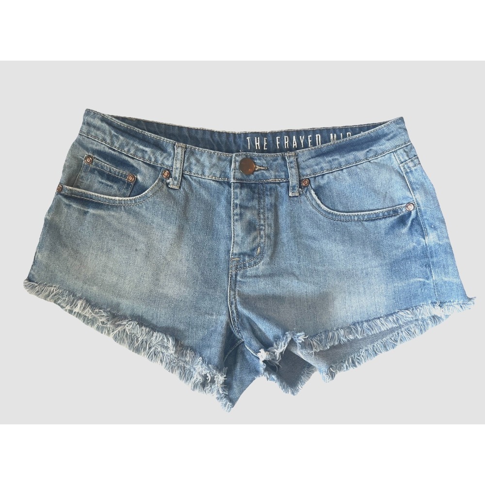 Hot Pants The Frayed Mid‎ Rise Blue Denim Shorts 6 Summer Women Clothing